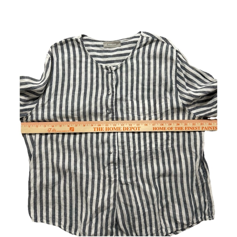 Everlane Women's 16 Linen Popover Shirt in Bone and grey stripes long sleeve top - Picture 5 of 10